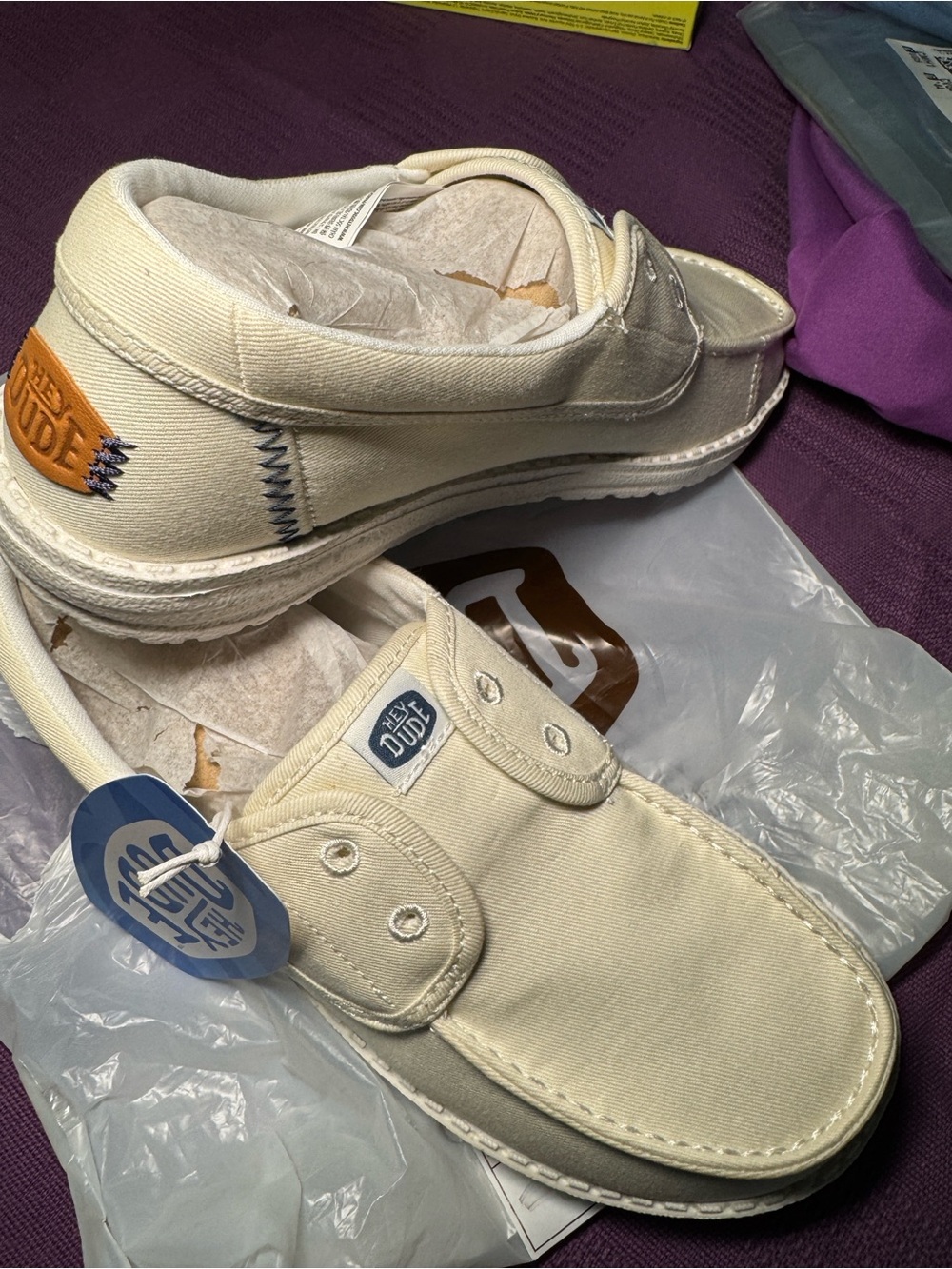 NWT Sz: 7 HEYDUDE Wendy Cru Snow White Stretch Canvas Slip on Shoes